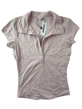 Garage Sleek Polo Tee Light Pink Nylon Blend Short Sleeve Womens Sz Small $37NWT